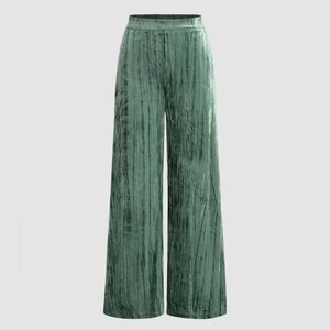Velvet green wide leg trousers
